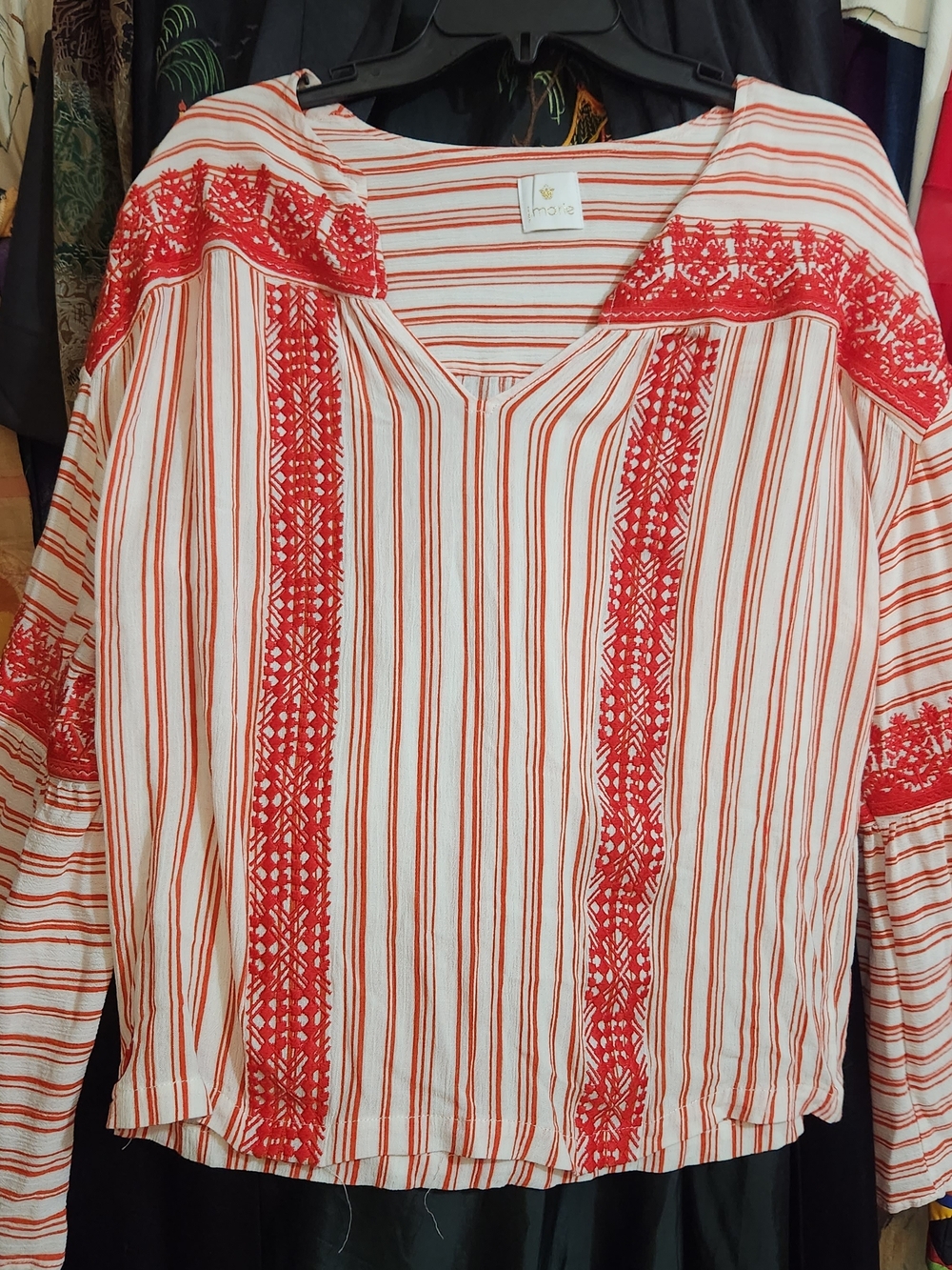 J Marie Embroidered Flare Sleeve Top
